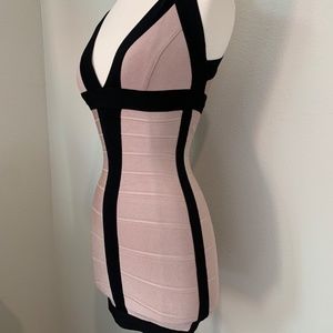 Herve Leger Black & Tan Bandage Dress XS